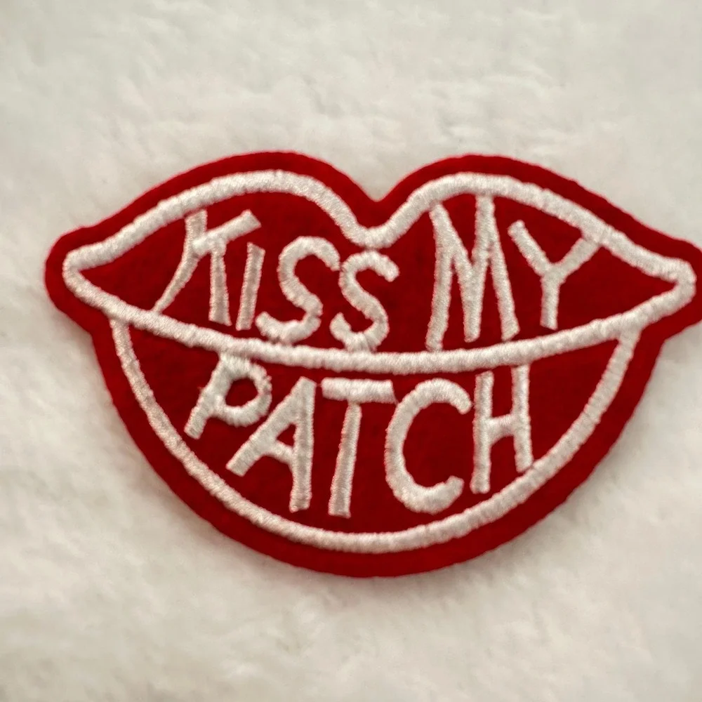 Sexy Kiss My Patch Lips Unisex OS Red White Embroidered Iron On Applique